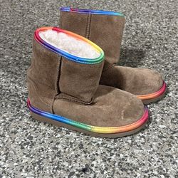 Girls Ugg Boots. Camel Color With Rainbow Accents. Size 13.
