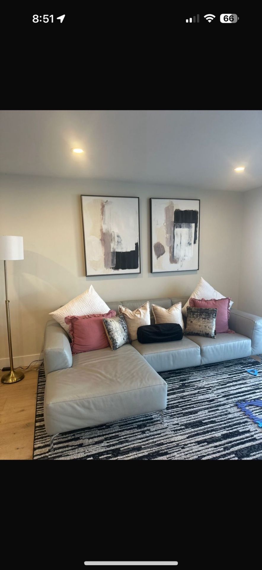 Modern Blue/grey Toned Leather Living Room Couch