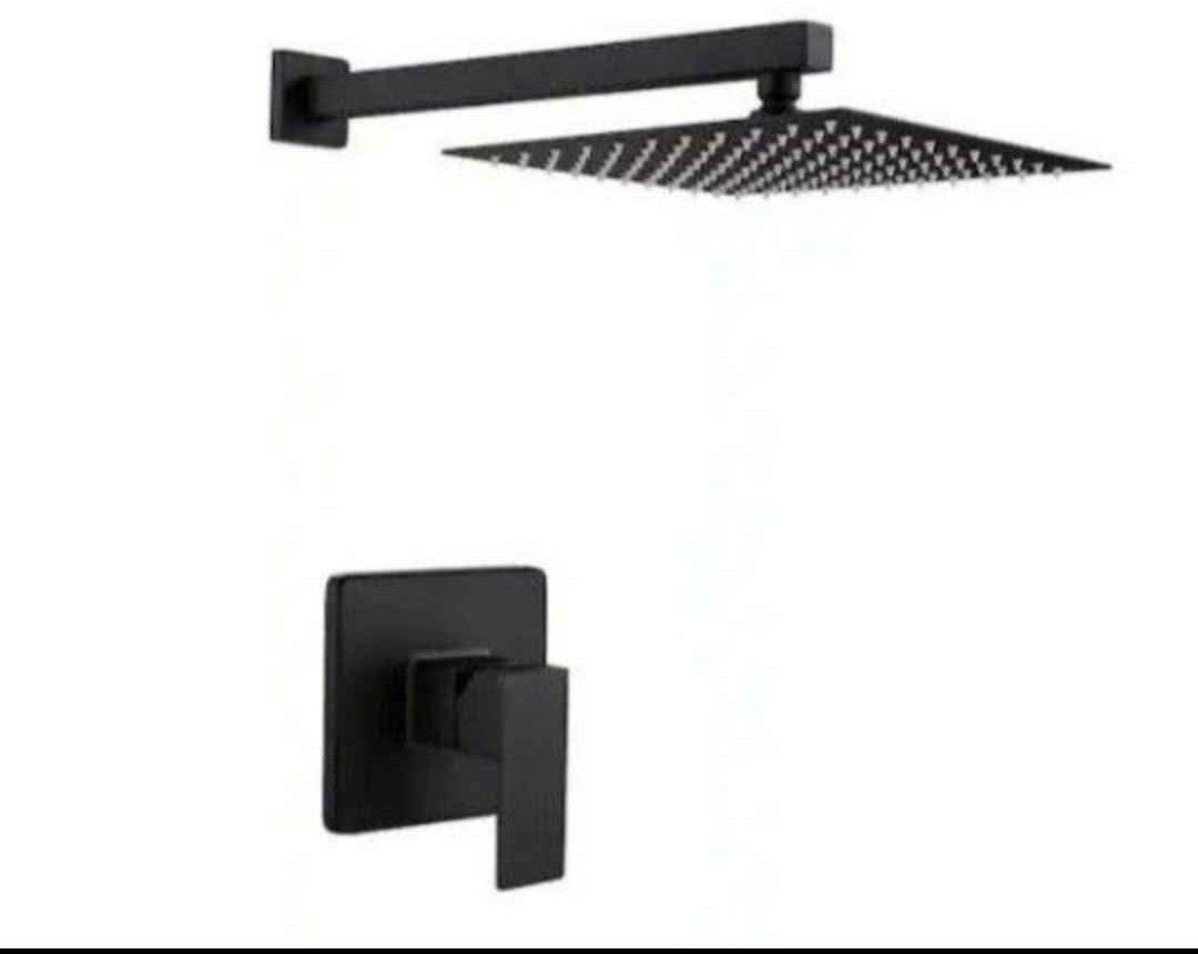 Shower System 10 in. Square Wall Mount Rain Fixed Shower Head in Matte Black