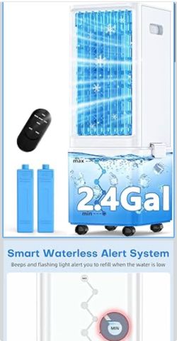Windowless Air Conditioner w/ 4 Modes & 3, Waterless Alert, 2.4-Gal Tank for 20H Cooling, 12H Timer, 20FT Remote, 70° Auto Swing Evaporative Air Coole