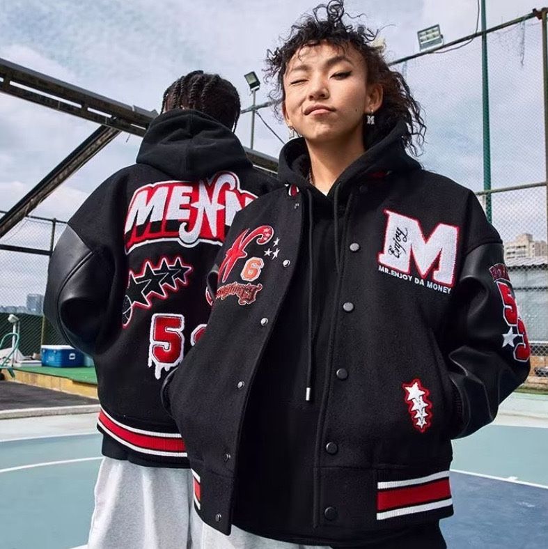 Men’s Varsity Letterman Jacket Oversized Baseball Bomber Coat Embroidered Patch