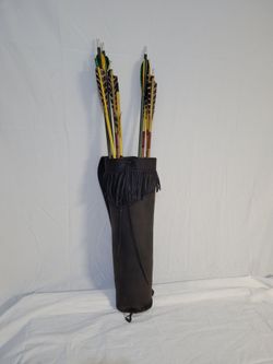 1940's Archer's Quiver Hand Made Leather + Arrows