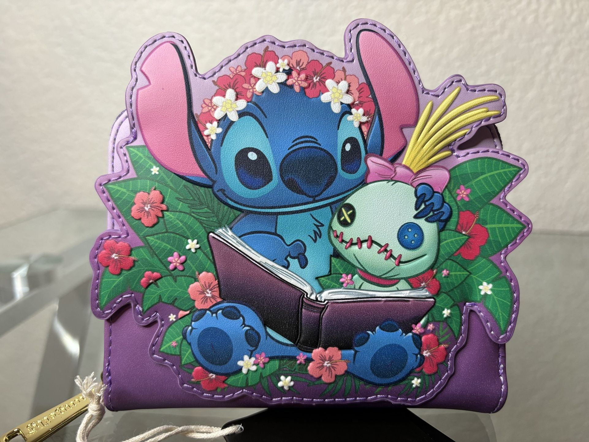 Loungefly Disney Lilo & Stitch Scrump & Stitch Reading Floral Small Zip Wallet