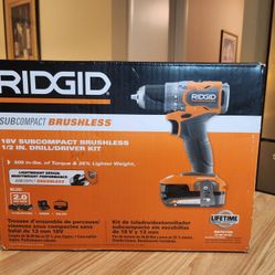 Ridgid 18V SubCompact Brushless Cordless Drill/Driver Kit -BRAND NEW 