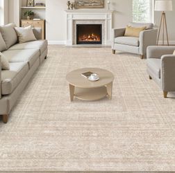 Brand New Neutral Beige 8x10 Washable Area Rug