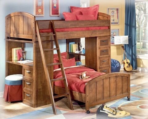 Ashley McKensey Loft Bed Twin Over Twin Bed Cherry Wood