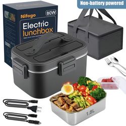 Electric Lunch Box, 80W Food Heater 1,8L for Adults Portable Food Heater with Tableware and Lunch Bag, Car & Home Portable Electronic Food Heater for 