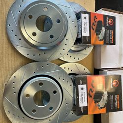 Dodge Durango Express 2011 Front & Rear Drill Slot Rotors Ceramic Brake Pads