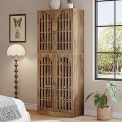 JW1092 70.86" Tall Shoe Storage Cabinet with Doors and Shelves, 9-Tier 27-36 Pairs Farmhouse Shoe Organizer Rack for Entryway Hallway Living Room, Clo