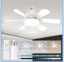 Ceiling Fans with Lights, 17.7” Socket Fan Light with Remote, 3 Color Dimmable and 6 Speeds E26 Light Bulb Fan, Small Ceiling Fan Socket Light, Lighti