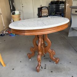Carved Wood Real Marble Table