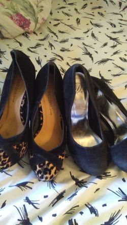 2 pairs of heels the leopard is 6 1/2 and the black are 7