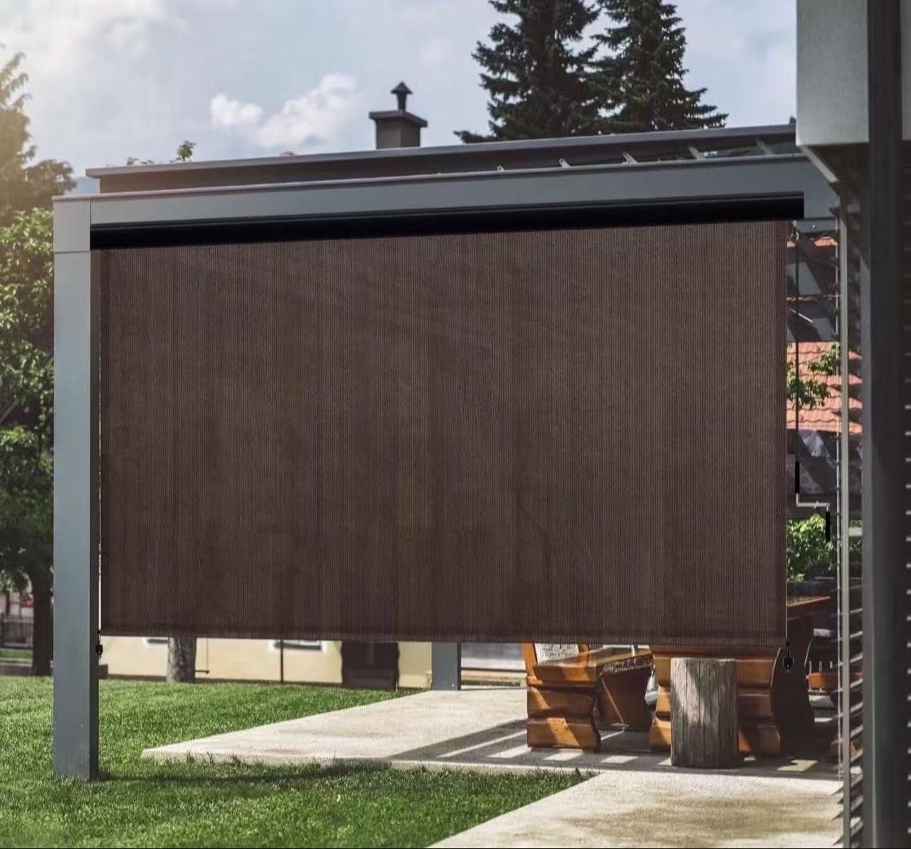 VICLLAX Premium Outdoor Roller Shade, 95% Patio Cordless Blinds with Weather Resistant Valance 6x8FT,Chocolate
