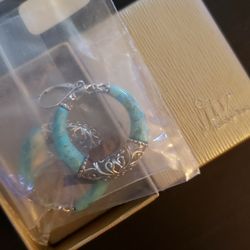 Blue Composite Turquoise Rhodium Over Sterling Silver Dangle Earrings

