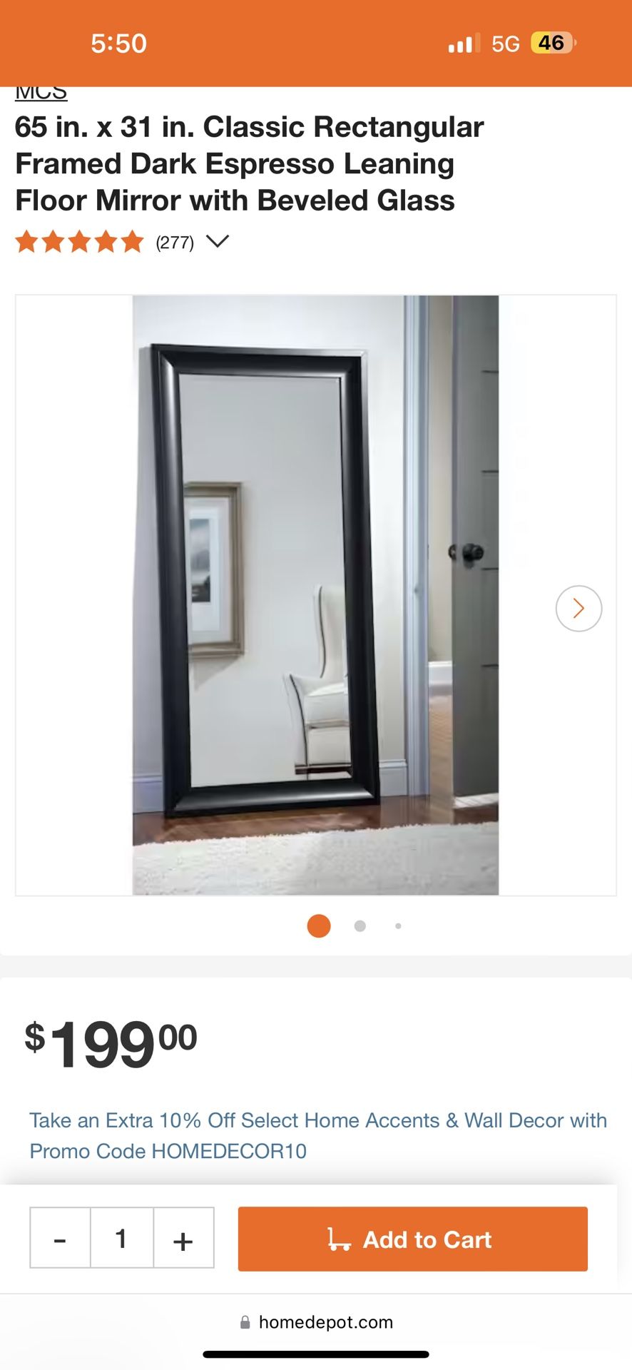 HOME DEPOT FULL LENGTH MIRROR 