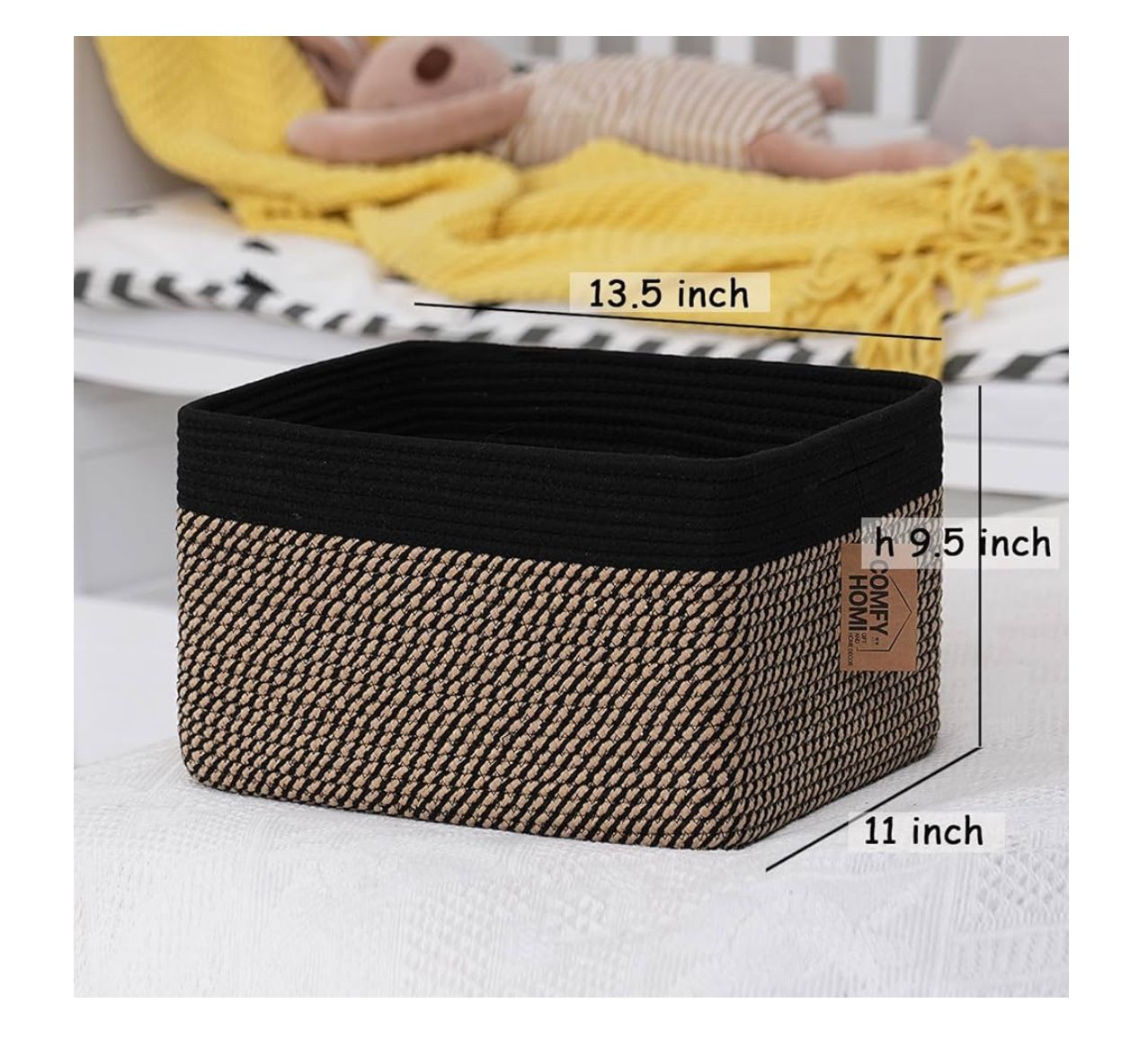 3PACK Cotton Rope Square Basket with Handles for Shelves|Dog Toy Bin and Storage|Baby Gift|Shoe Organizer