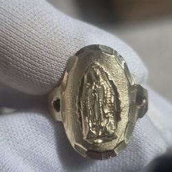 14K Solid Gold Virgin Mary Ring Size 7 4.25 Grams Christian Jewelry