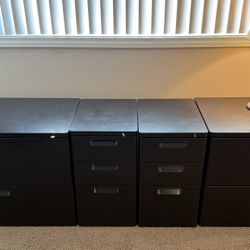 File Cabinets; Two 3 Drawer Pedestals, Two 2 Drawer 42” Wide Lateral, One 4 Drawer 42” Wide Lateral