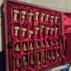 Marble Chess Set In Velvet Case. Board Is 12 Inches By 12 Inches 