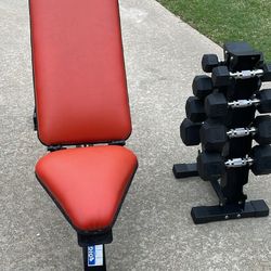 Bench and Rack with 100 pounds of weights