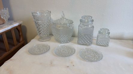Clear Pressed Glass Collection – Jars, Vase & Plates