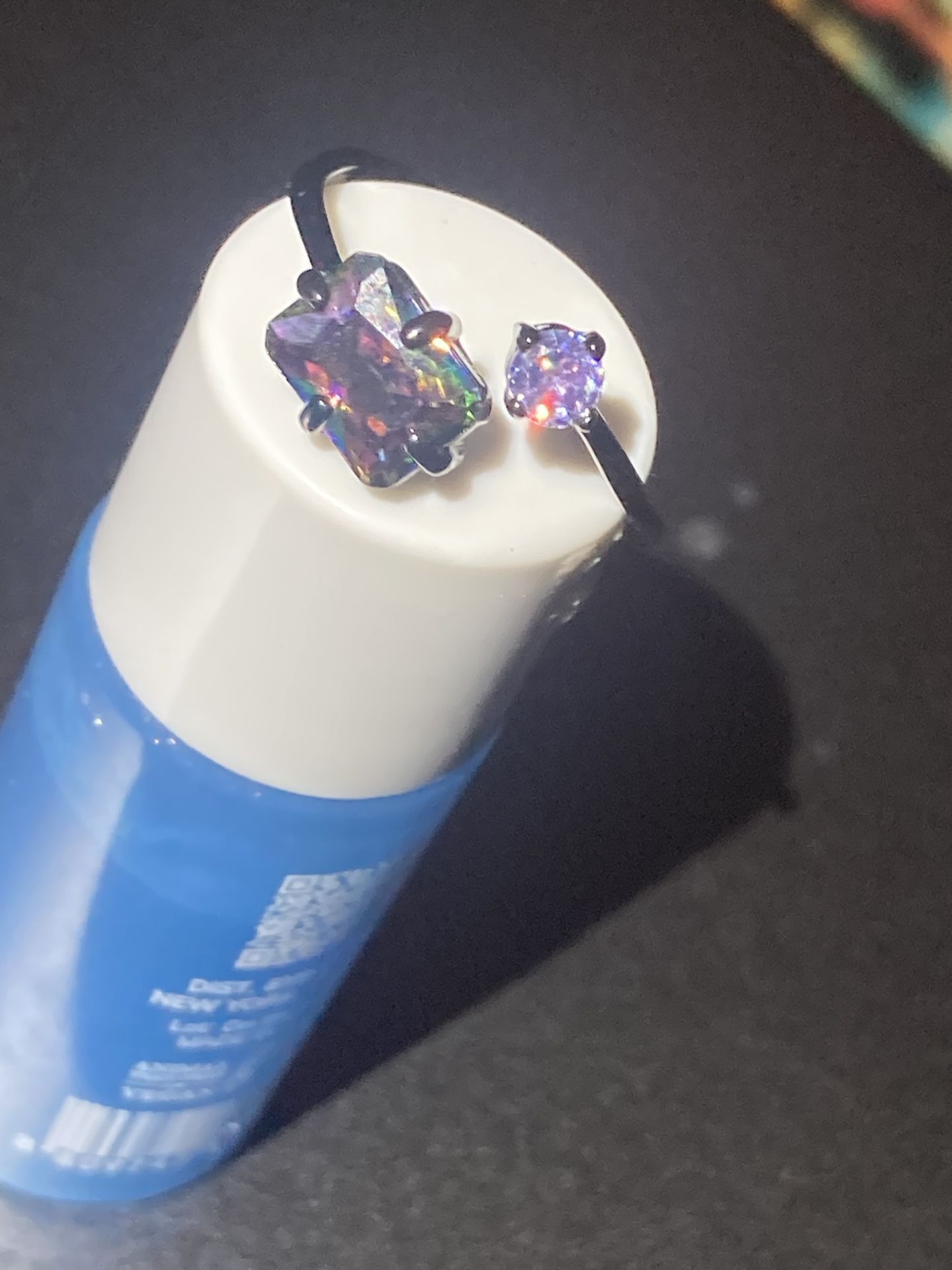 Iridescent Rainbow Fire Gem & Lavender Stone Ring – Adjustable- Brand New