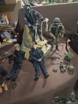 Vintage  2 Swat team  G.I.Joes ,1  San deigo  police man ,1 Hostage ,with xtra stuff .