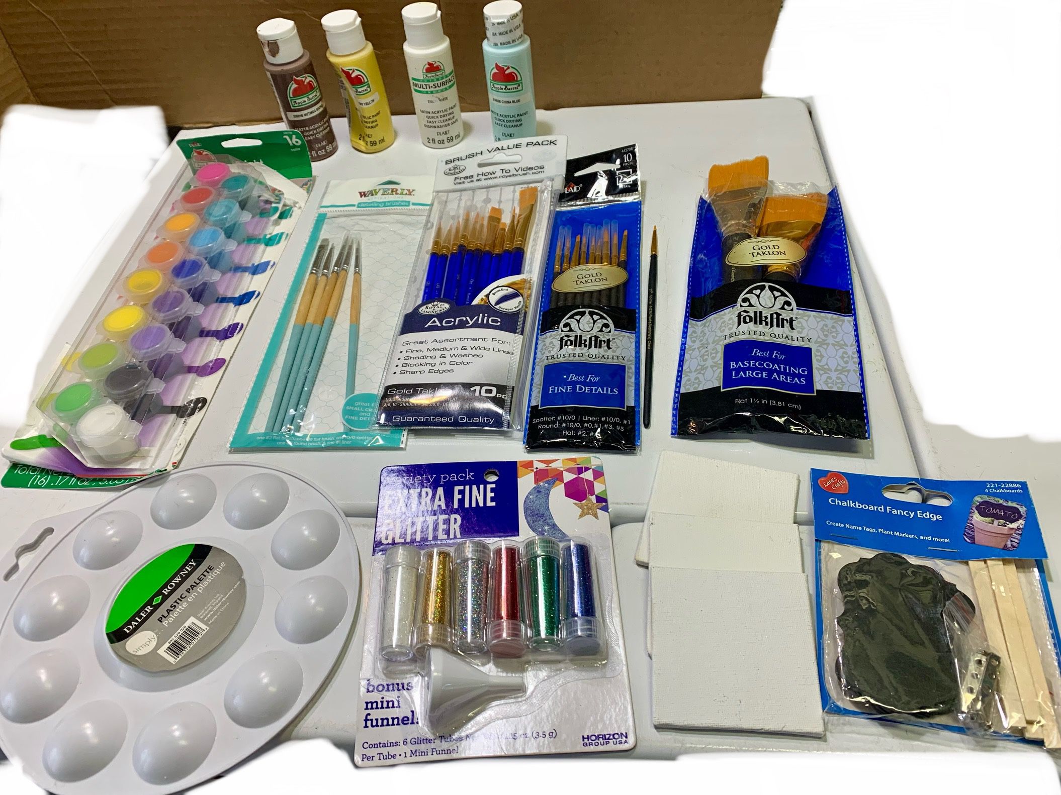 Acrylic Paints, 4 Brush Sets, Paint Pallet, Glitter, Plant Stake Markers, Boards