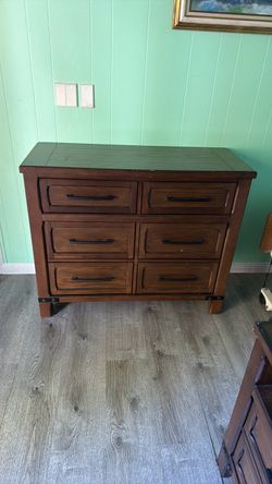 Rustic Wood 6-Drawer Dresser and 2 Drawer Nightstand