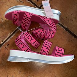 Juicy Couture Impulse Strap Sandals Size 10 Adjustable Velcro Ankle Straps  Wedge Heel Pink