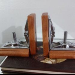 MID CENTURY CUSTOM CHROME - WOODEN BOOKENDS 6.5"×4"×6" 