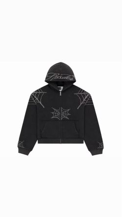 Sp5der Rhinestone Web Zip Hoodie Black (size: small) new