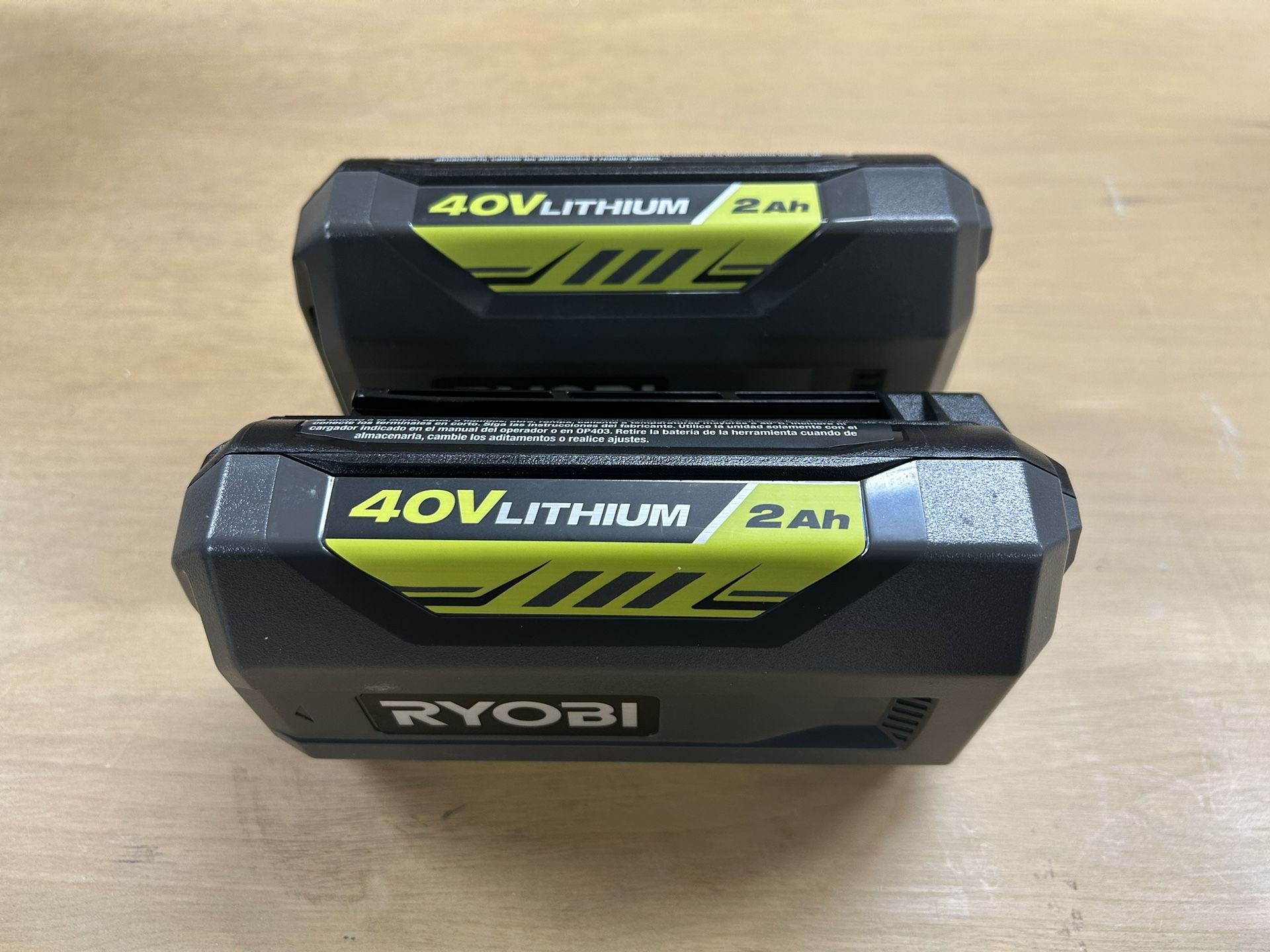 Two 2Ah 40 V Lithium Ryobi Batteries