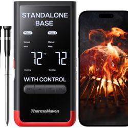 Wireless Bluetooth Smart Meat Thermometer: Standalone Base, WiFi Unlimited Range, 6 Sensors with NIST Certified Accuracy, 2 Probes, for BBQ, Grill, Ov