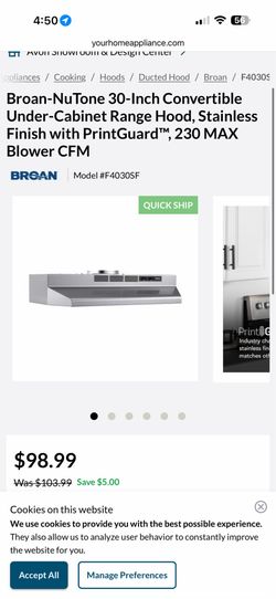 Broan-NuTone 30-Inch Convertible Under-Cabinet Range Hood, Stainless Finish with PrintGuard™, 230 MAX Blower CFM
