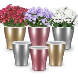 HEMOPLT Self Watering Planters for Indoor Plants, Pack of 6 Flower Pots, Self Watering Pots, 5" / 7" Decorative Garden Pots for Orchid, African Violet