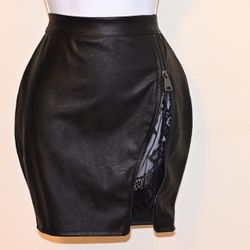 Audrey Lace Detail Leatherette Skirt