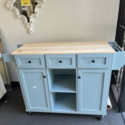 $195.00!! New Wooden Farmhouse Kitchen Island w/ Drop Leaf Countertop & Wheels Portable Rolling Island 