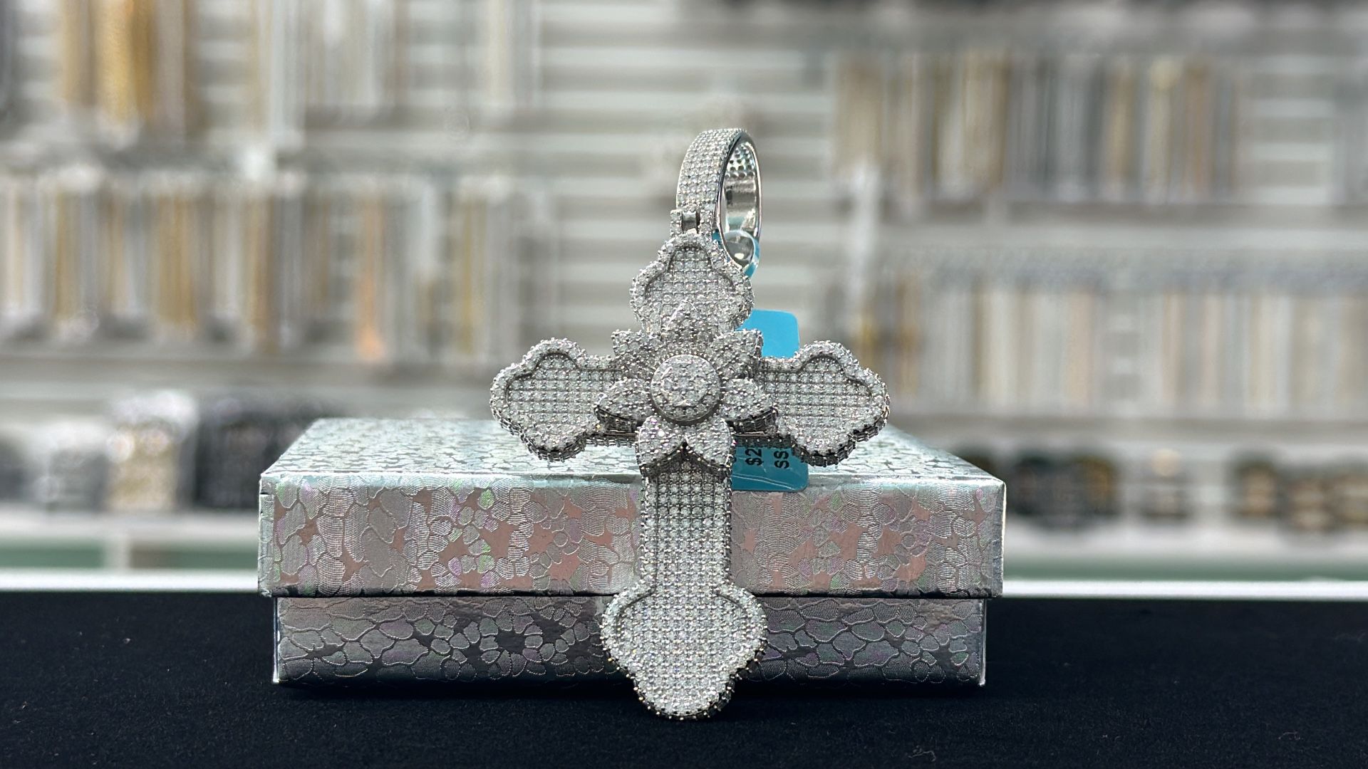 Sterling Silver Jumbo Flower Cross Pendant 