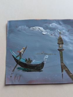 Small Oil Painting Venice Gondola Scene  - original, vintage