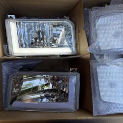92-96 Ford Bronco & F-150, F-250, F-350 6Pc Chrome Headlights With LED Bar Luces Cromadas