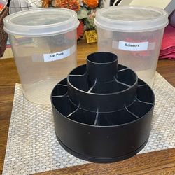 Spinning office supply / craft tools organizer & 2 storage containers