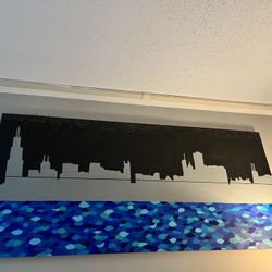 Wooden Hand painted Chicago Skyline Painting