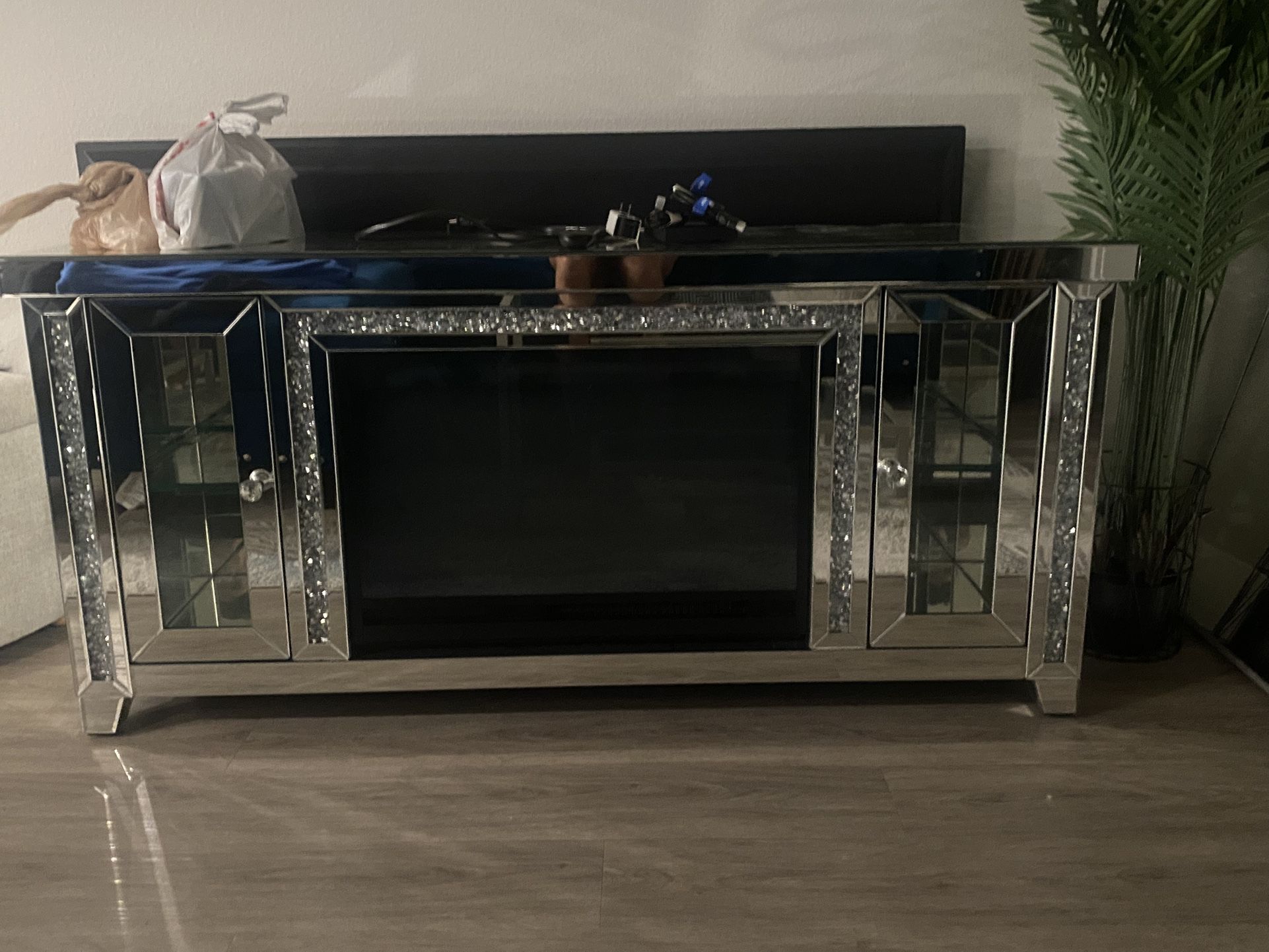 Glass TV Stand & Fireplace