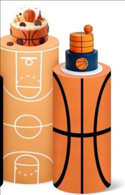 2 Pcs Basketball Themed Sport Birthday Spandex Cylinder Stand Covers for Party Basketball Field Ball  Cylinder Pedestal Cover Dessert Table Display fo