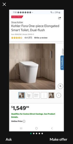 Kholer Fora One-piece Elongated Smart Toilet $1200