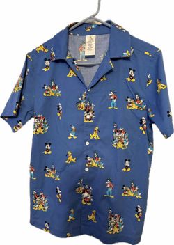 Disney Button Down Shirt Short Sleeve Size Small Blue Multi Character