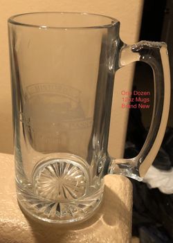 One Dozen 12Oz Glass Mugs Libbey 5273 Railroad Pass Logo 12 Pack Beer Sports Cups