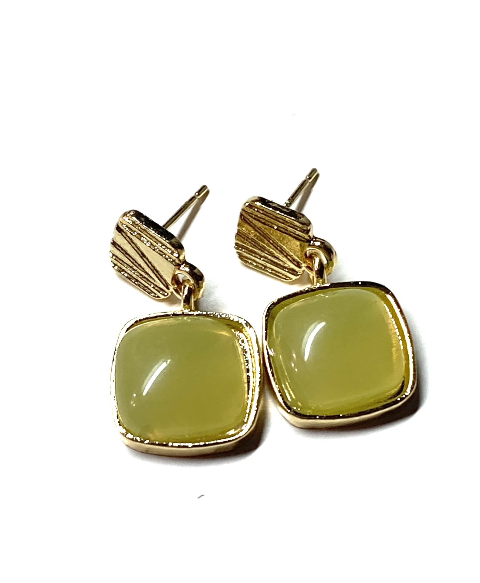 Gold Plate Jade Jadeite Square Earring Earrings 