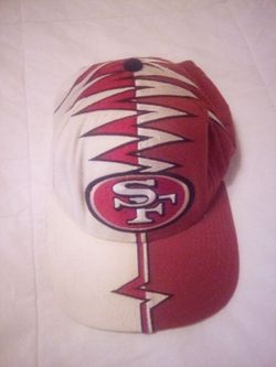 Vintage 1990's San Francisco 49ers shockwave bolt adjustable hat with iconic logo and original colors pro line brand located in palm springs ca